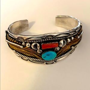 verna blackgoat sterling turquoise coral cuff